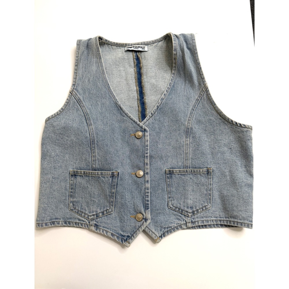 Princess Polly Denim Vest Women US 8 Light Blue Cropped V-Neck Button Up